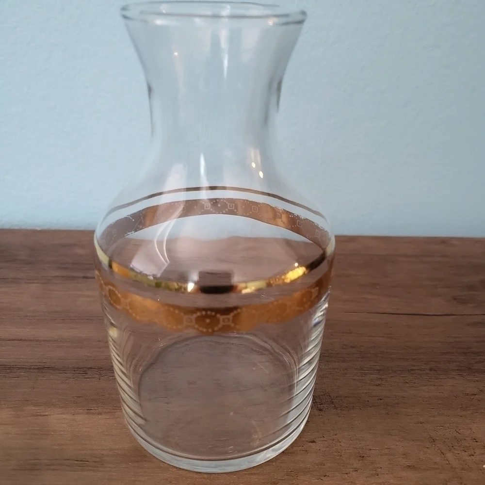 Mid Century Gold Rimmed Carafes and Glasses